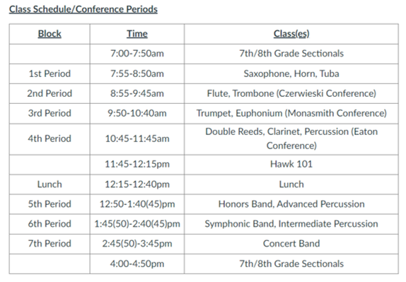 24-25 Class Schedule